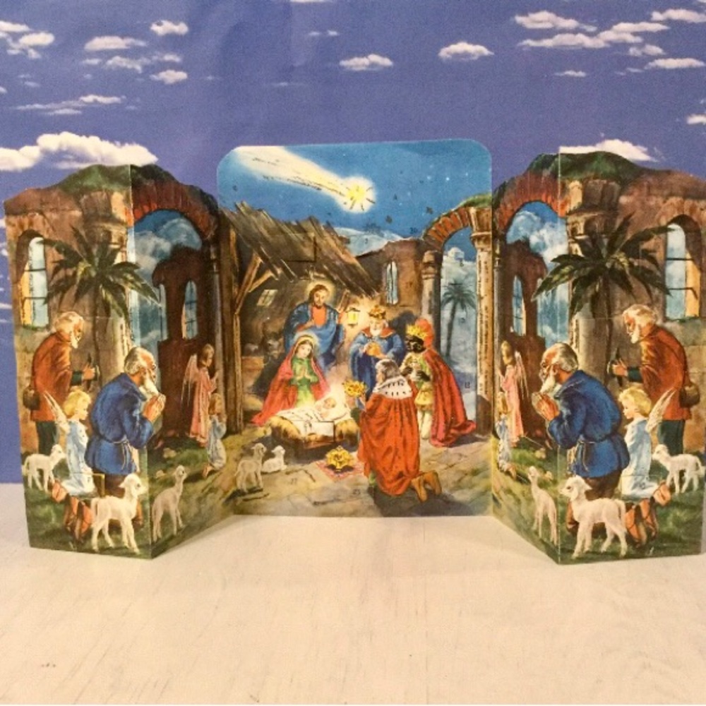 Christmas Advent Calendar W Germany paper & glitter Bible verses Christian